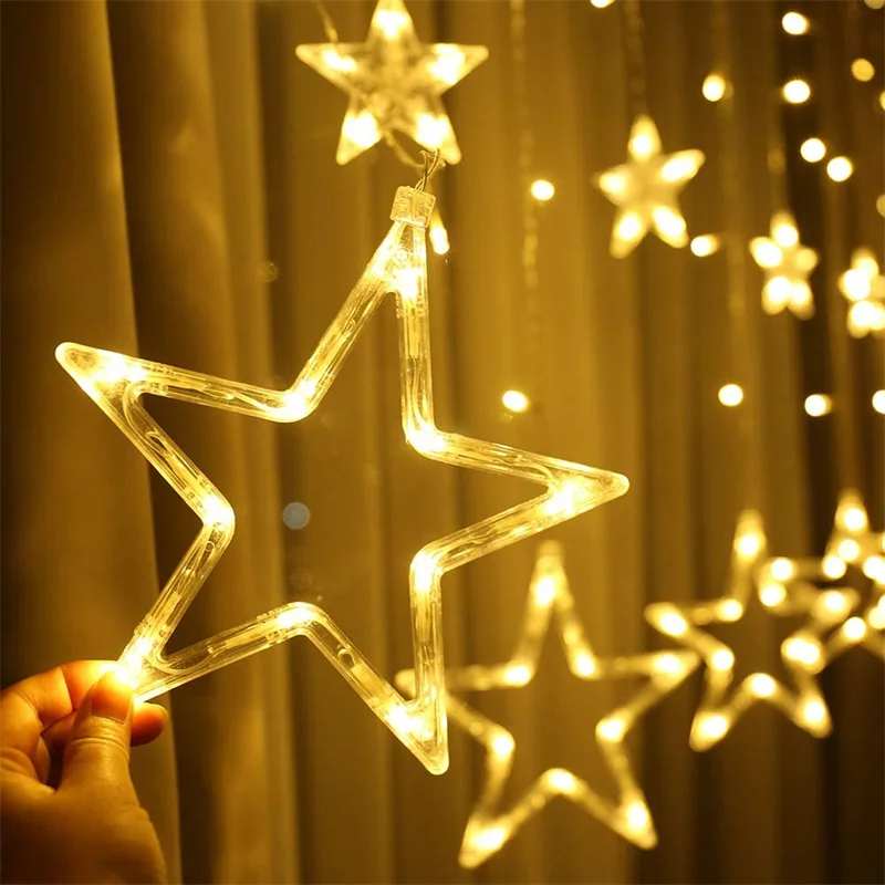 2022 New Year Star String Lights LED Garland Fairy Curtain Light 2.5M Outdoor Indoor Bedroom Home Party Wedding Ramadan Decor