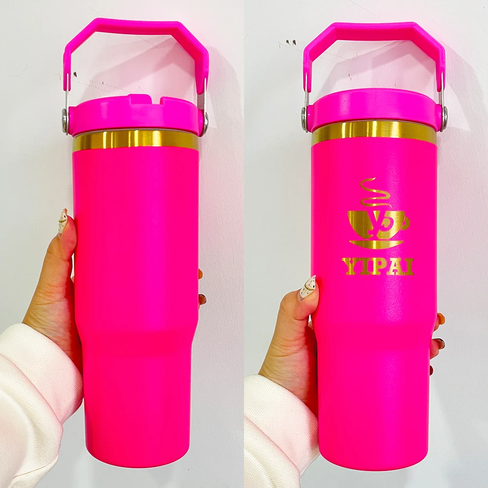USA warehouse double walled stainless steel vacuum insulated gold copper plating 30oz flip top straw tumbler for laser engraving