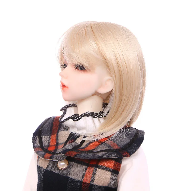 wholesale price straight medium hairstyle BJD doll wig hair light gloden blonde side parting bjd wig for 8-9 inch