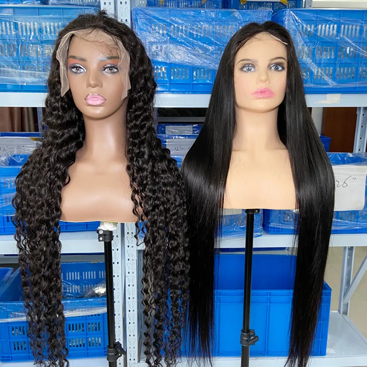
 High Quality Pre Bleached Plucked 12A Wig Vendors 30 40 50 Inch Loose Wave Human Hair Straight Long Mink Lace Front Frontal Wigs  