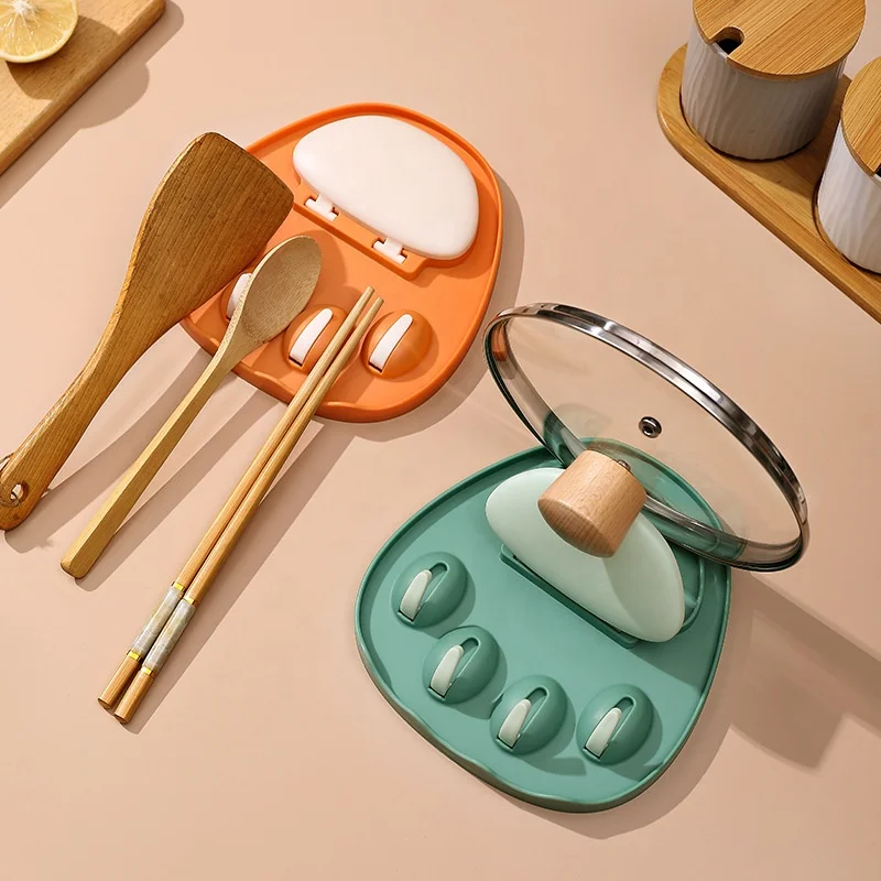 Kitchen Cat Claw Wall Mounted Spoon Rest Storage Rack with Drip Pad Non-slip Plastic Spatula Pot Lid Spoon Holder