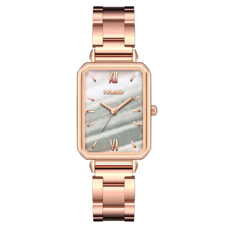 Hot Selling Alloy Quartz Rose Gold Women Watch Square Green Fancy Ladies Wrist Watch Jam Tangan Wanita