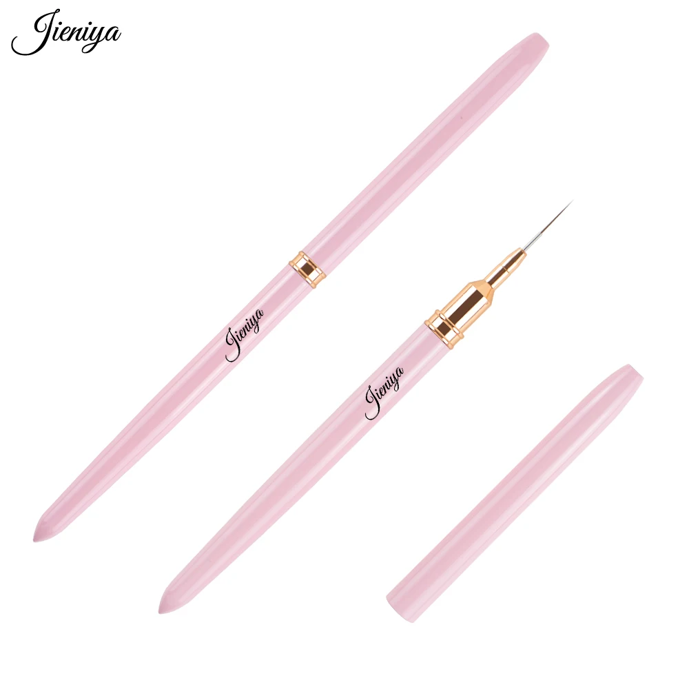 Jieniya International Sizes Art Pink Metal Handle Nail Art UV Gel Paint Brush thin Liner brush Striping brush