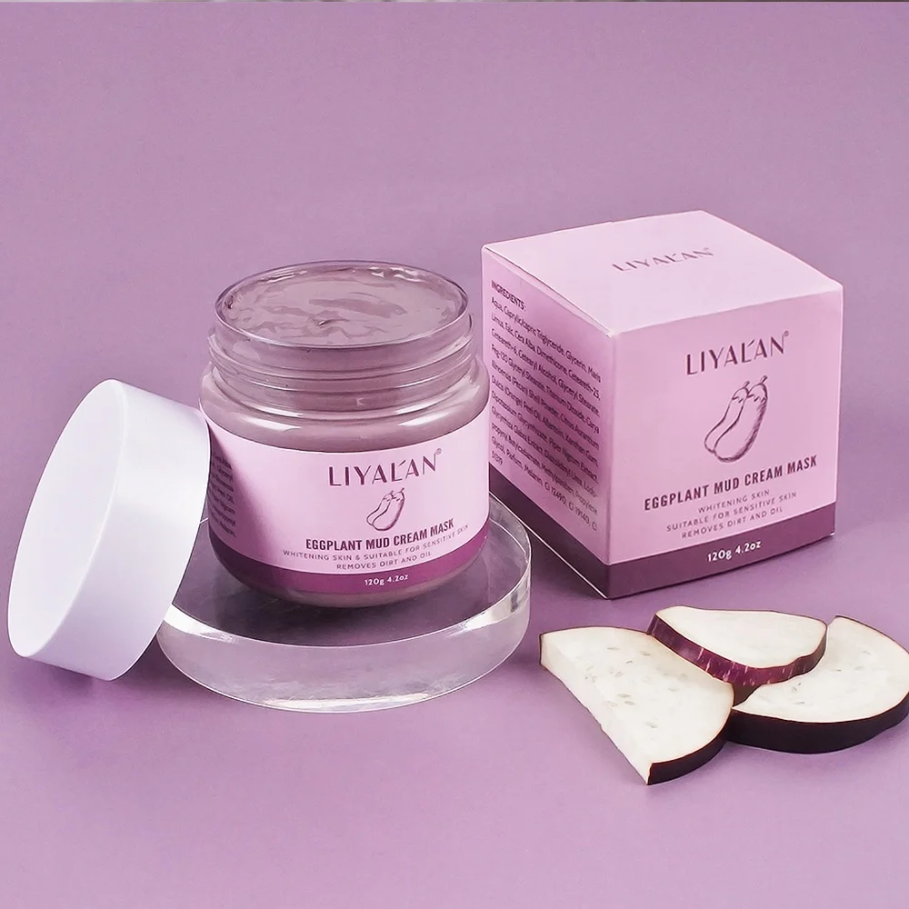 Private Label Reduce Pimples Oily Skin Pore Cleaning Lightening Kaolin Eggplant Facial Clay Mask