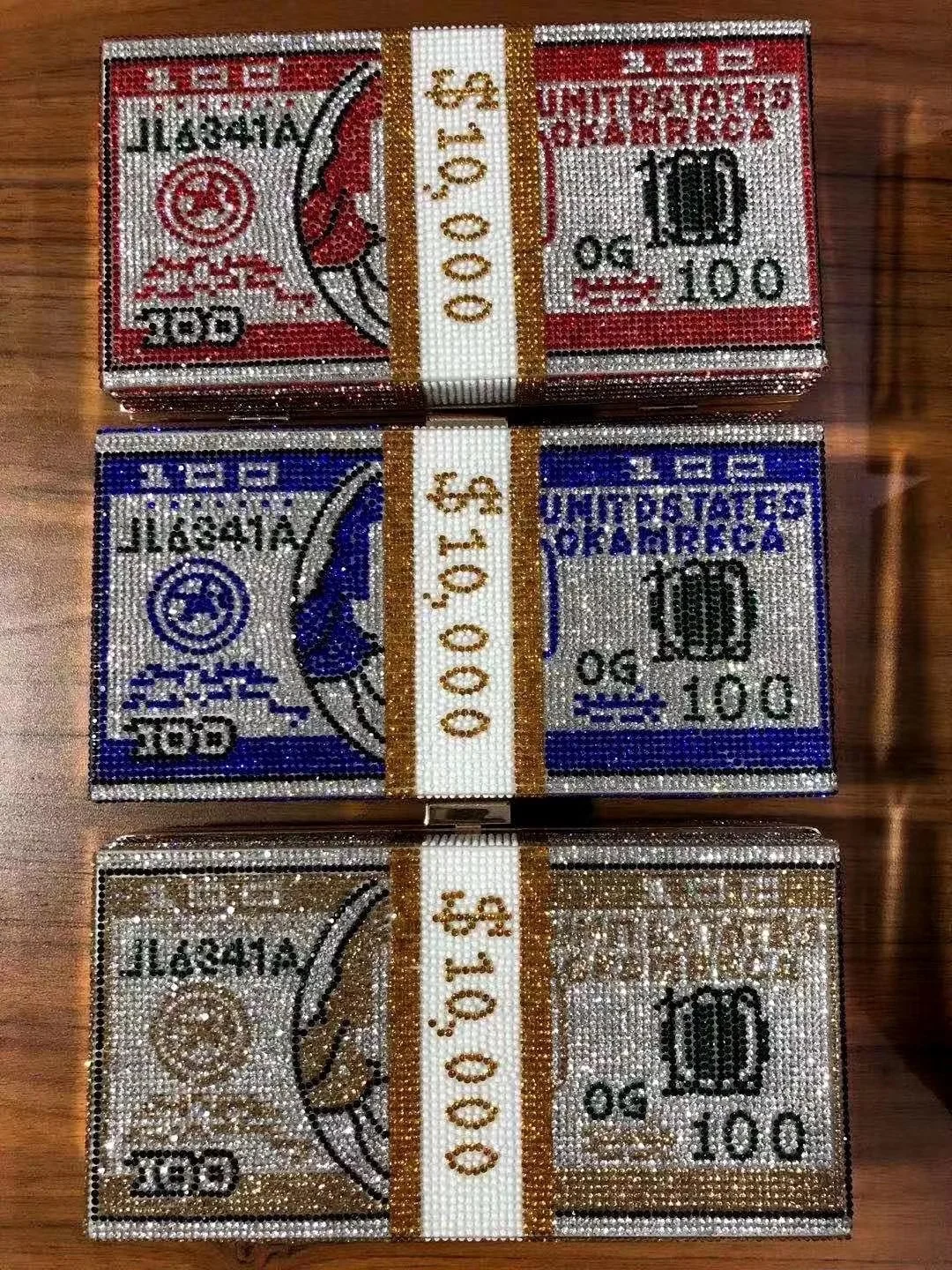 FINE OCEAN  Designer Ladies Fashion Full Beaded Rhinestone Purse Ladies Silver Us Dollar Evening Clutch Hand Bag