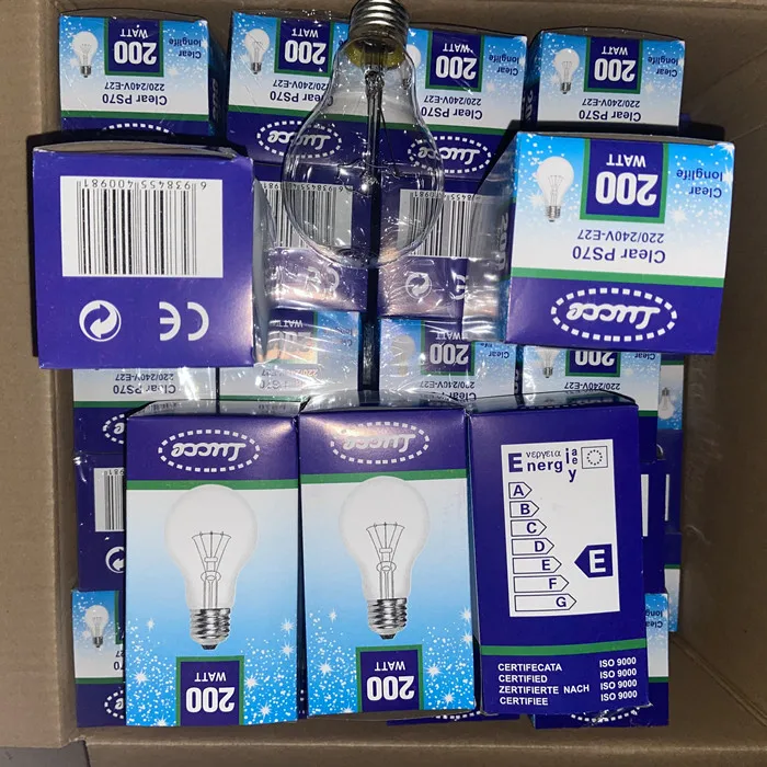 220V round clear light bulbs 40w 60w 75w 100w 150w 200w 500w incandescent bulb E27 B22 General Lighting Service bulbs