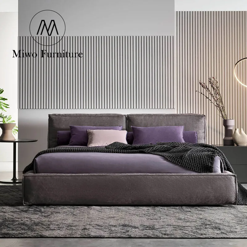 Italian luxury modern simple fabric Double bed frame upholstered bed hotel comfort master bedroom King Size Bed custom