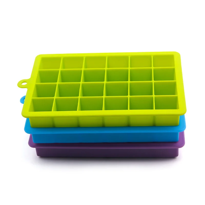 24 Cavity Flexible Stackable Easy Release Food Grade Bpa Free Ice Ball Cube Tray Molds Silicone Ice Cube Tray With Cover