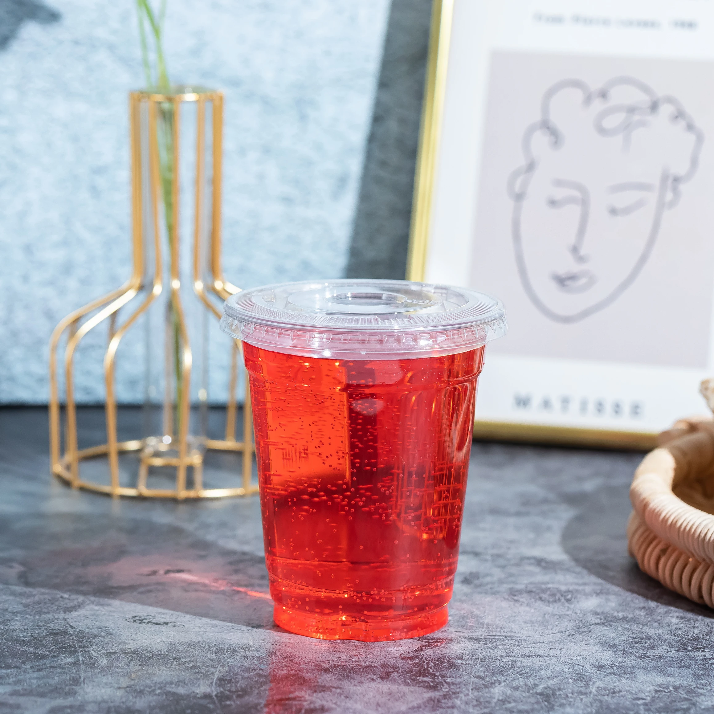 KAIDA clear printed plastic disposable 92mm pet beverage cool drink plastic  recycled plastic cups