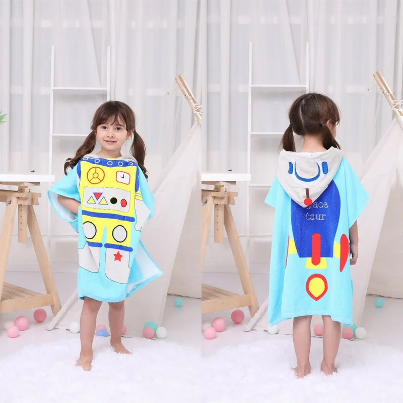 
Wholesale NEW Kids Cotton Hooded Bathrobe Cartoon Design Poncho Beach Towel 