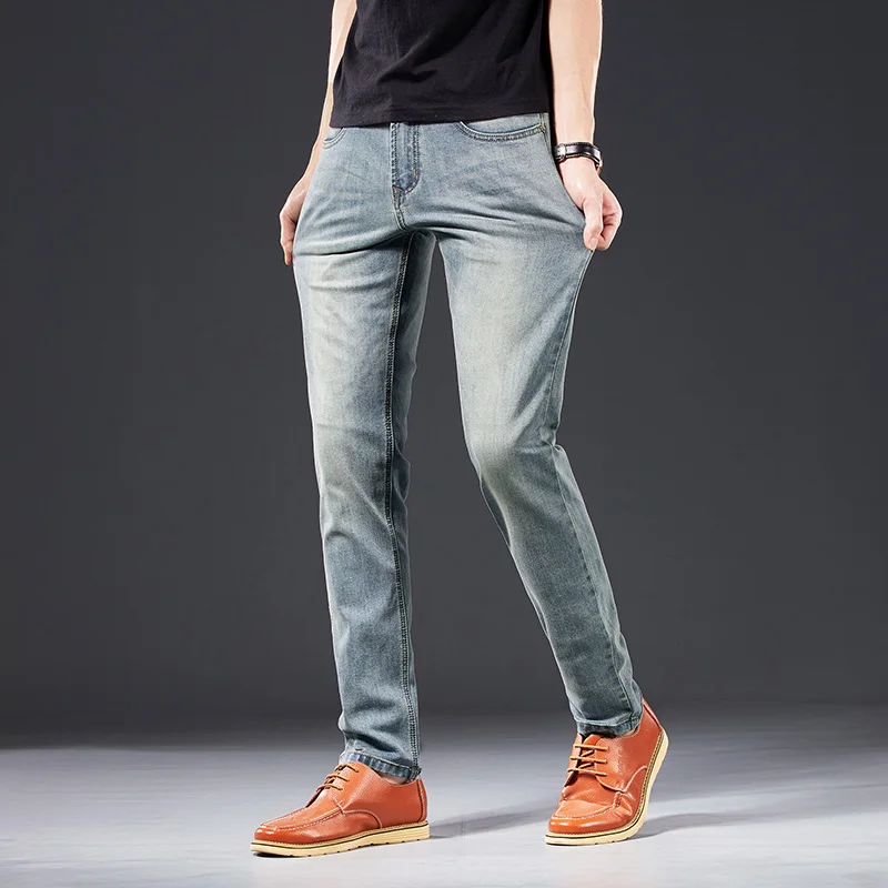 LILUO Cowboy Vintage Bule Men Jeans New Arrival 2021 Fashion Stretch Classic Denim Pants Male Designer Straight Fit Trouser