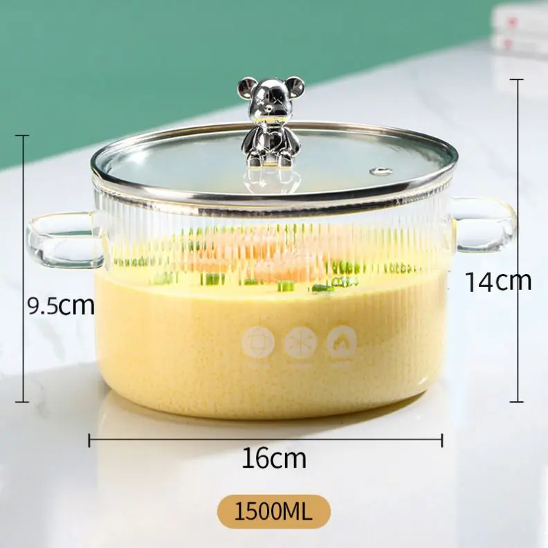 Factory Price heat resistant Soup Pot With Lid Stainless Steel High Borosilicate Kitchen Cooking Glass Pot