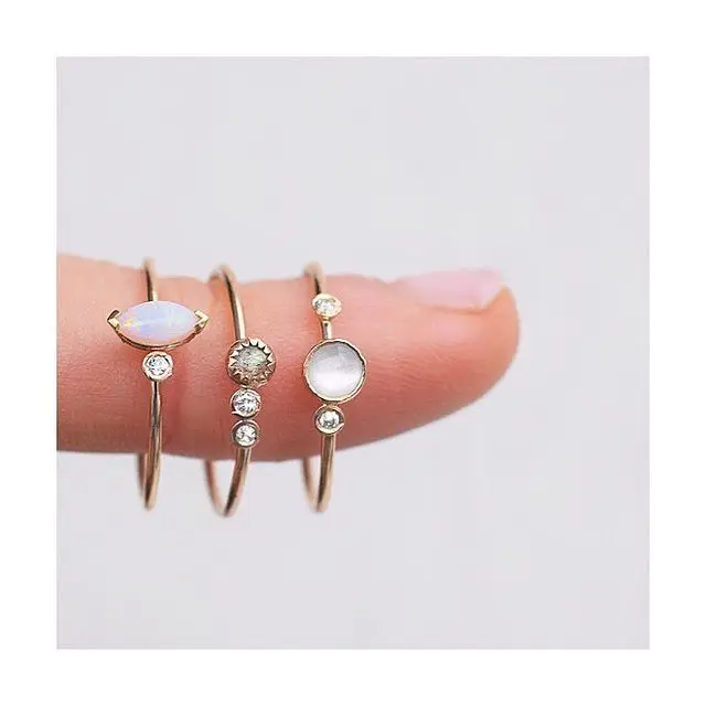 Unique sterling silver gold plated diamond marquise white opal women fine jewelry rings