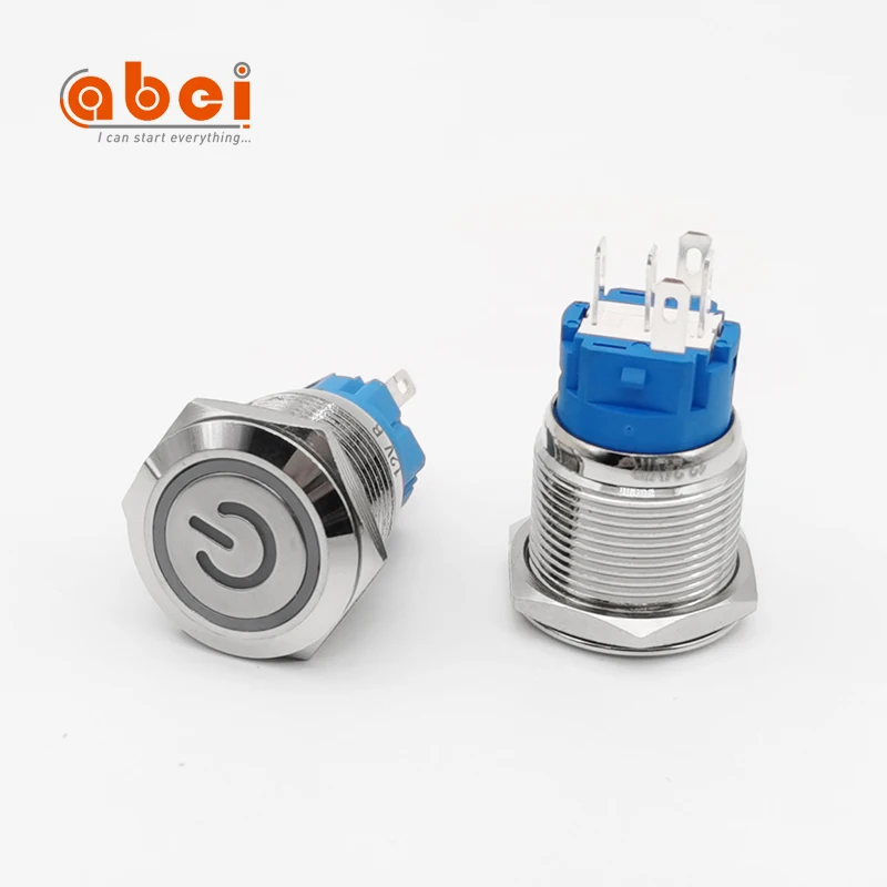 New abei 19mm led light automotive switch Push Reset Latching Metal Waterproof illuminated push button switch