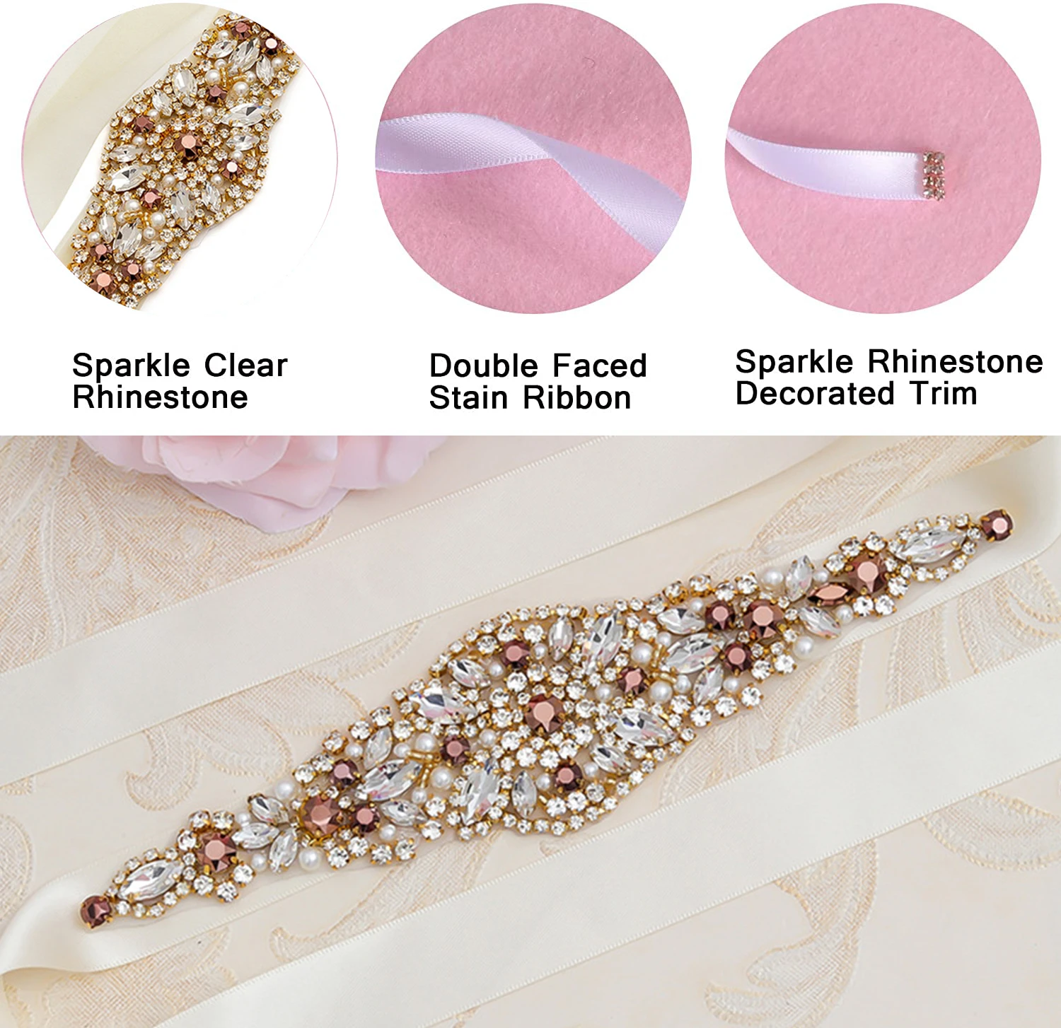 Tik Tok off-white beaded Diamond Flower Elegant Woman Belts Fashion Design Rhinestone Belts For Dress Wedding Bridal Pearl Belt