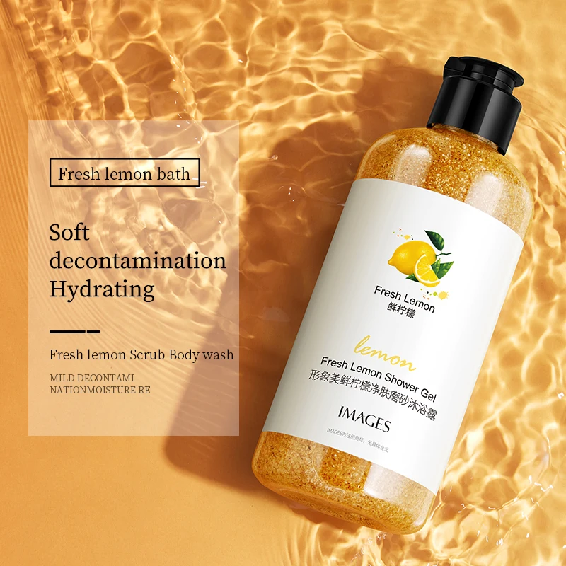 OEM IMAGES wholesale lemon skin whitening lightening scrub body wash shower gel for women