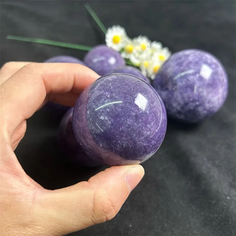 Factory Price Wholesale Healing Crystal Stone Natural Purple Mica Stone Lepidolite Spheres For Decoration