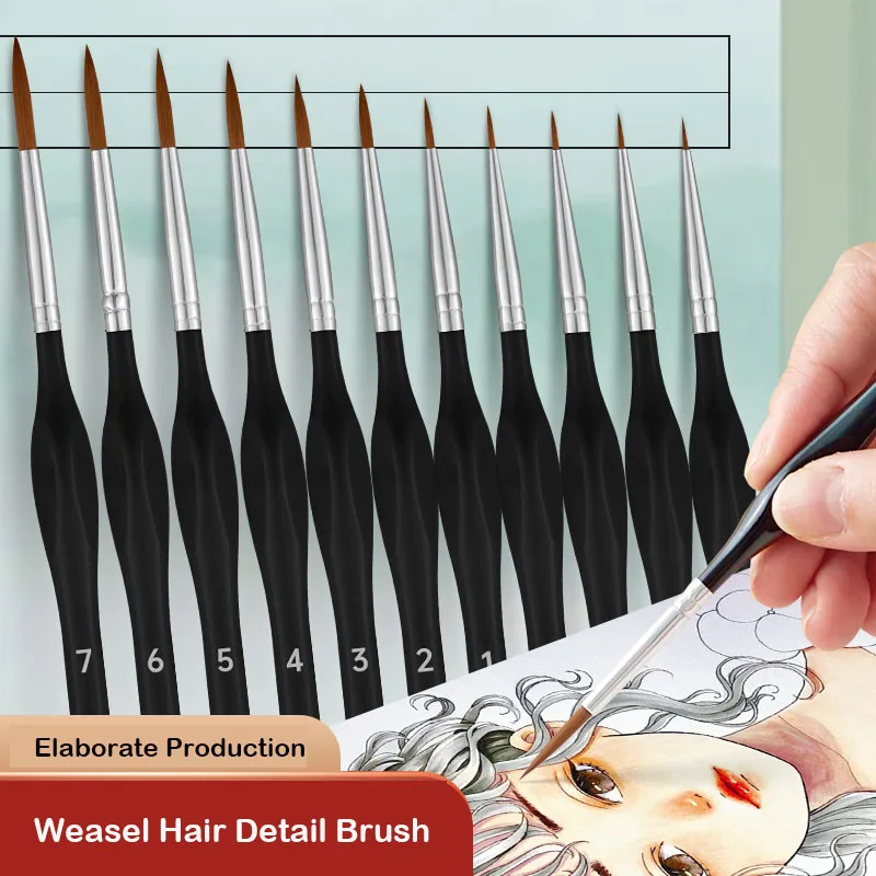 Manufacture Private Label Miniature Paint Brush Set Weasel Hair Fine Detail Liner Brush 11 Pcs Plastic Handle Paint Brush