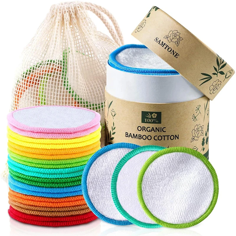 Reusable Makeup Remover Pad Organic Face Cleansing Reusable Cotton Rounds Washable Eco-Friendly Bamboo Cotton Pads