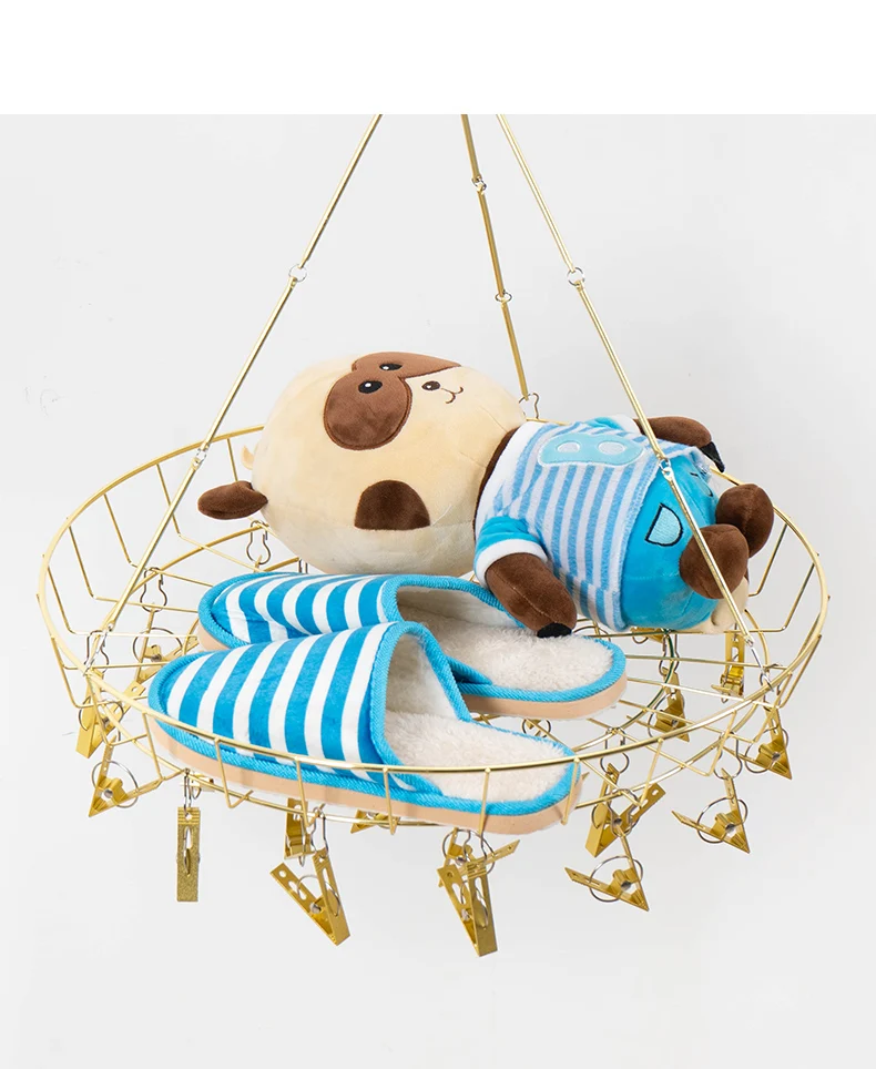 Wholesale Multi-Clips Hanger For Socks Stainless Steel Metal Socks Rack With Basket And Clips