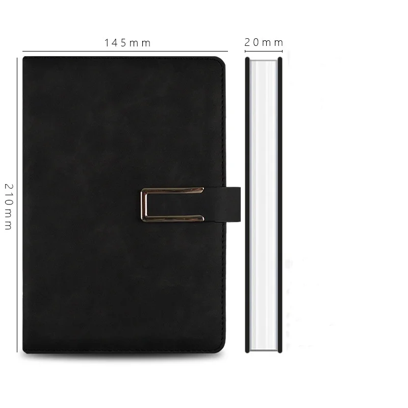 Custom Logo Black Pu Leather Magnetic buckle A5 Notebook Planner Diary Cover With Pocket