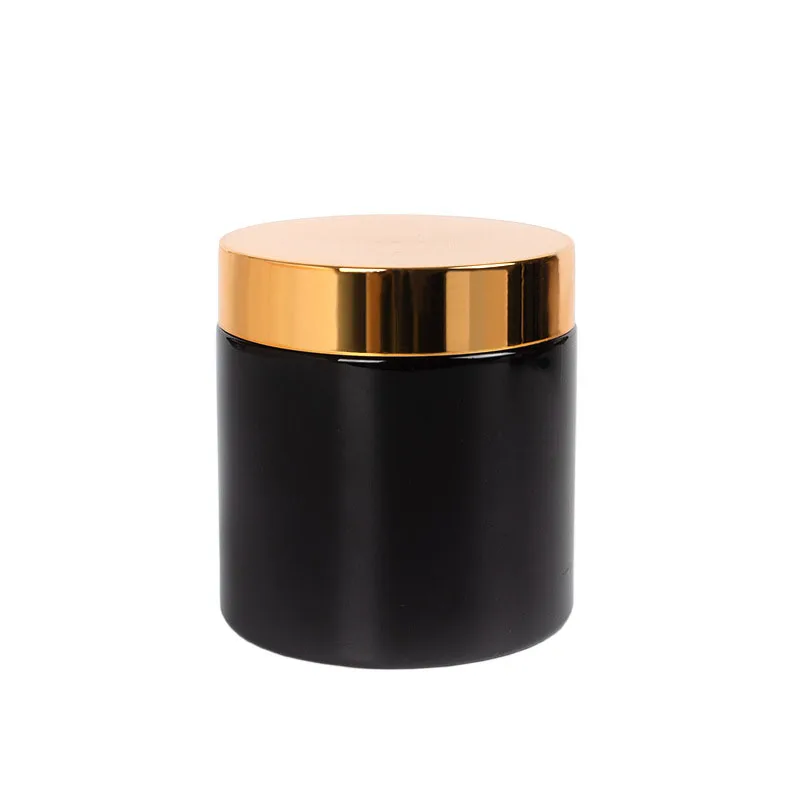 Black PET Plastic Cosmetic Jars with Gold Lids Food Jar BPA Free Refillable Containers for Cream Body Butters Sugar Scrub