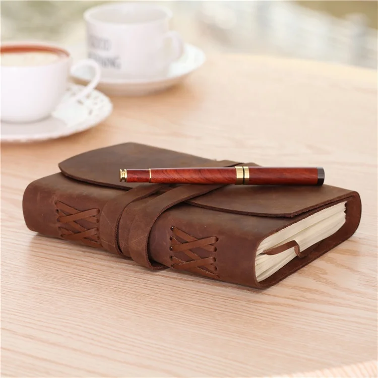 
Custom logo handmade refillable crazy horse leather cover vintage antique luxury leather journal travel school diary notebook 