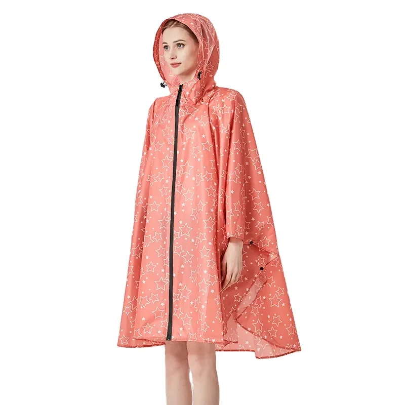 Wholesale Custom 100% Waterproof Women Rain Poncho Fashion Lightweight Outdoor Polyester Raincoat