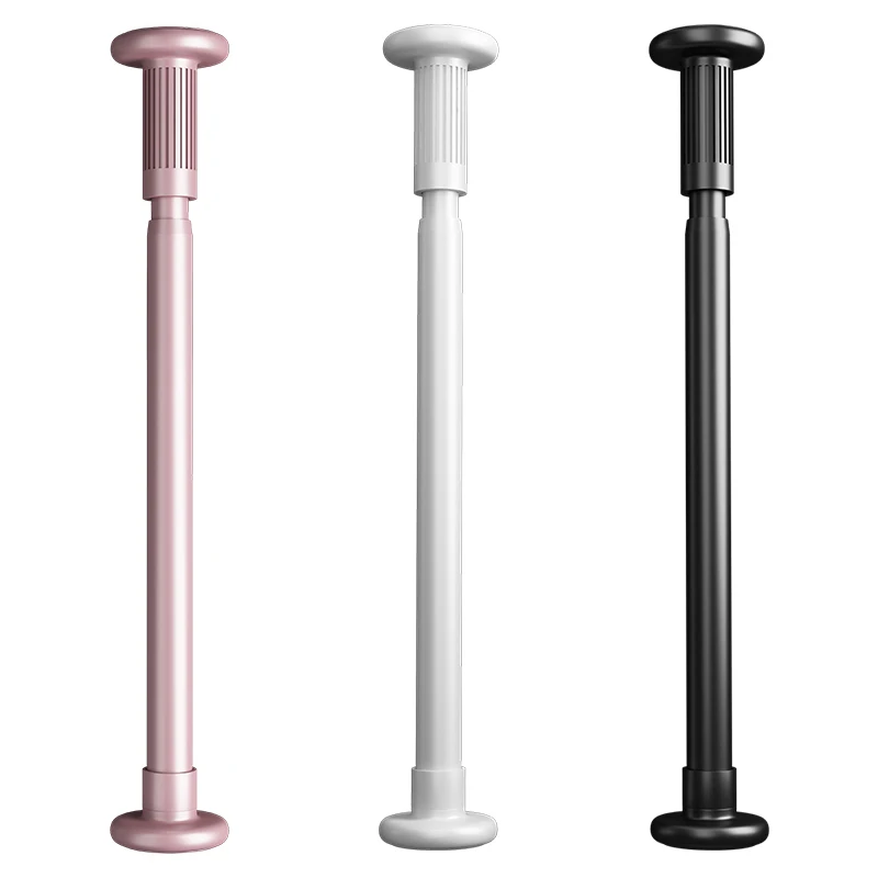 Latest design 25mm adjustable telescopic shower curtain rod non perforated metal tension rod bathroom shower curtain rod set