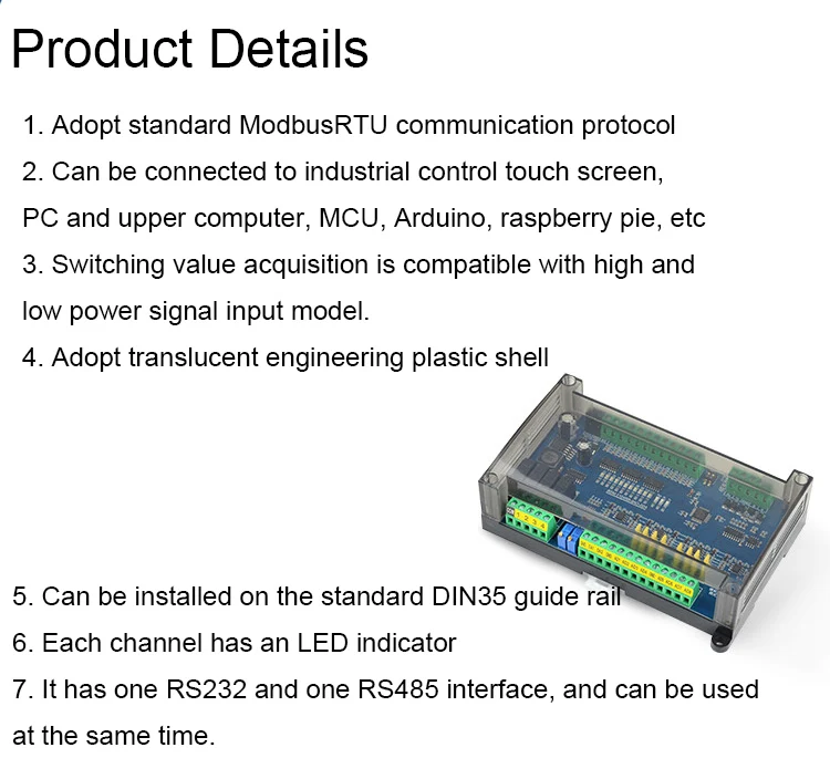 Модуль Rs232/485 Modbus RJ45 IO Tcp/ipp Rtu 8 аналоговый вход 4 цифрового входа релейного выходного