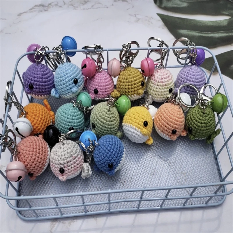 Factory Wholesale Custom  Crocheted Mini  Whales Amigurumi Animals Keychains Crochet Whale Keychain
