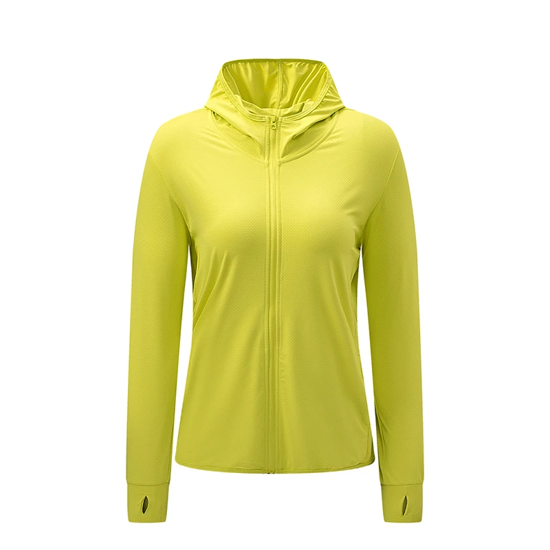 Fluorescent Green Custom Sun Protection Clothing Ladies Hooded Rash Guard Breathable Cool Touch Women Rash Guard With zipper