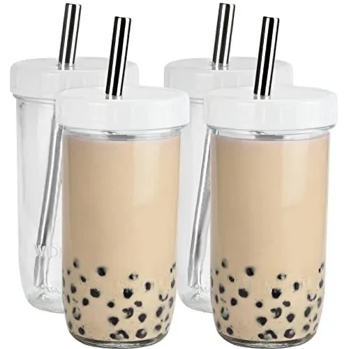 Eco-friendly Reusable Glass Boba Tea Cup With Stainless Steel Straw  from Gong Cha  Chatime  CoCo 500ml and  700ml and 650ml