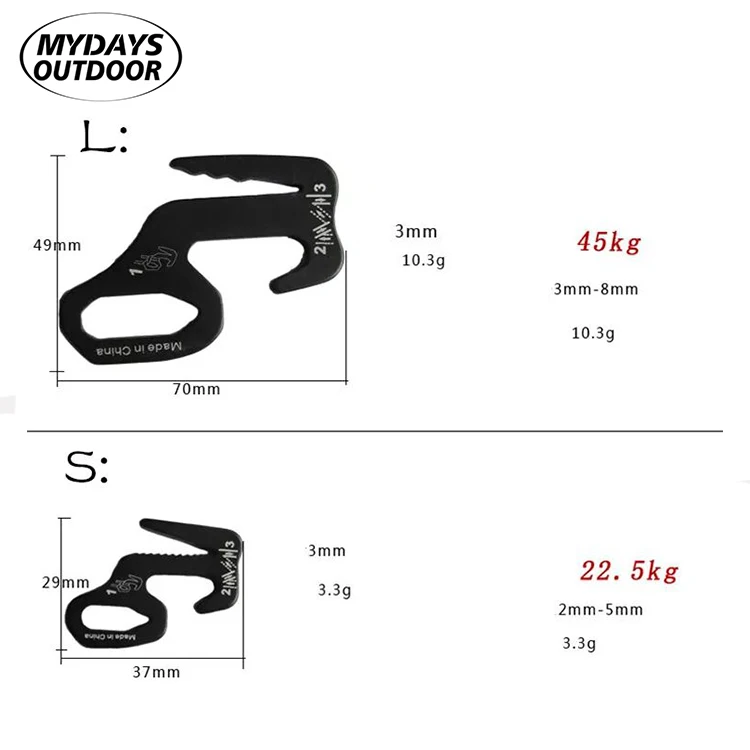 Mydays Outdoor Aluminum Alloy Ultralight Camping Tent Guyline Cord Adjuster Rope Tensioner for Camping Hiking Backpacking