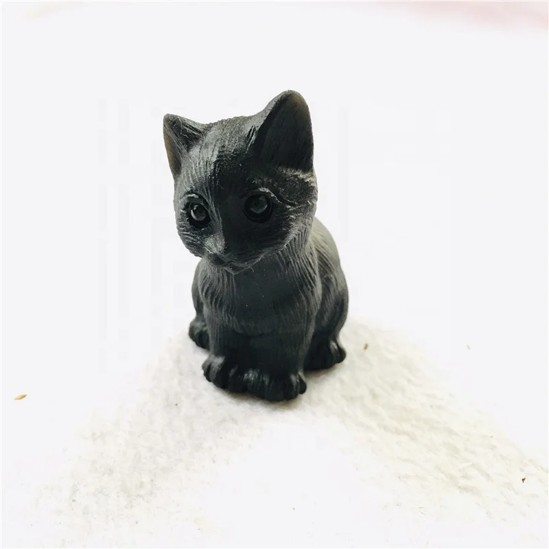 Natural  High quality hand carved black obsidian cats crystal crafts for decoration