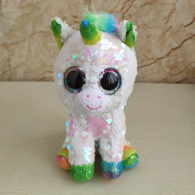 Big eye sequin plush Beanie Boos Unicorn Big Eyes 15cm Plush Toy Doll Kawaii Ty Stuffed Animals For Babies Christmas Gifts