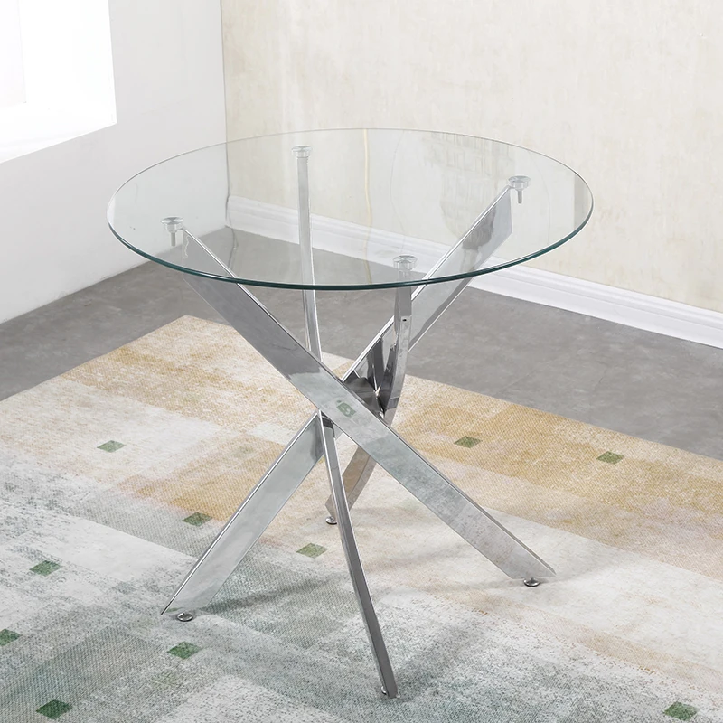 
round stainless steel transparent glass top dining table 