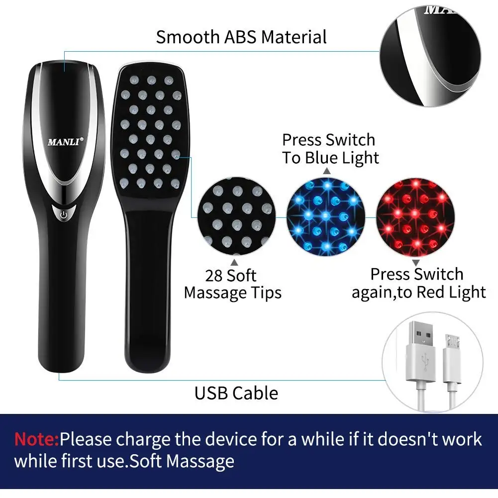 Home Electric Laser Hair Growth Comb anti Hair Loss Massage Therapy Infrared Red Light Vibration Hair Massage Brush