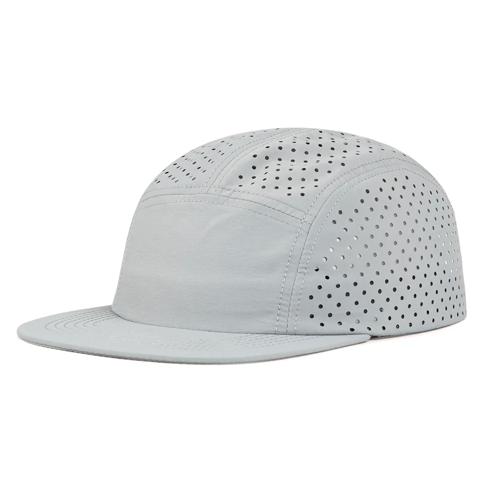 Wholesale Snapback Waterproof Running Hats Quick Dry Five Panel Camp Cap Laser Cut Perforated Sport Cap Nylon 5 Panel Caps