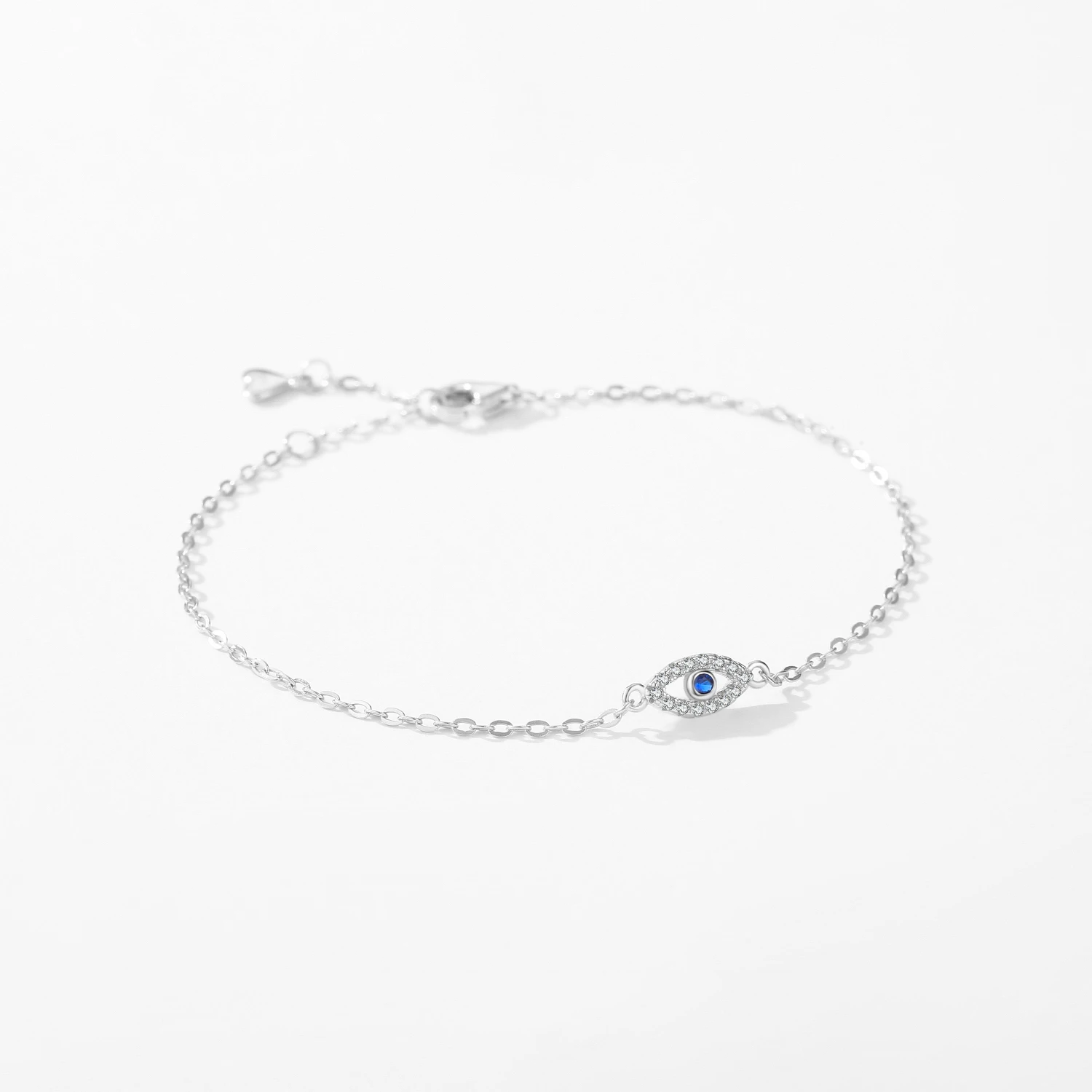 Pure 925 Sterling Silver Luxury Fine Jewelry Turquoise Blue Evil Eyes Clear Cubic Zircon Crystal Link Chain Bracelet For Women