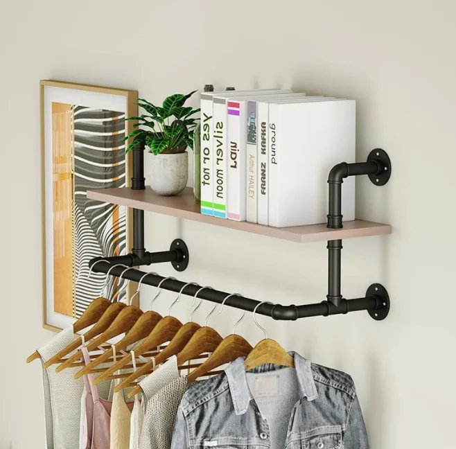 New Design Handmade Finished Iron Bathroom Wall Shelf with Natural Wooden Slabs for Wall Shelving and Storage