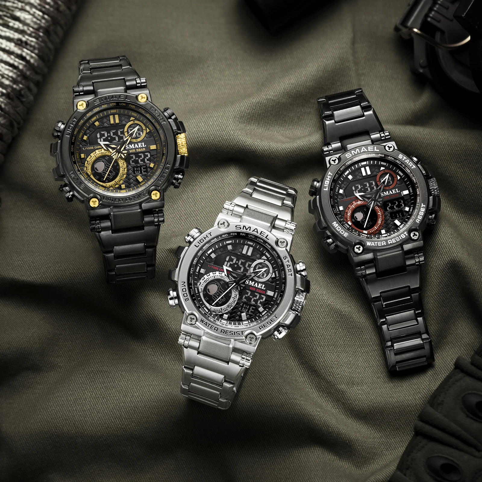 Wholesale Watch SMAEL 8095 Relojes Hombre Stopwatch Waterproof Top Brand Luxury 3time Metal Wrist Mens Watches