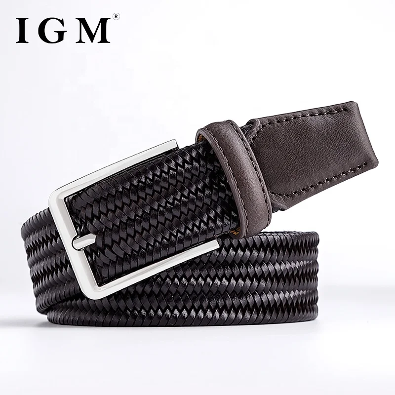 Clothing Fashionable Design IGM Mens Golf Elastic Braided Bonded Cow Leather Belt