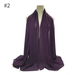 Лидер продаж, однотонный шифоновый женский хлопковый головной платок с жемчугом, хиджаб для женщин, мусульманский