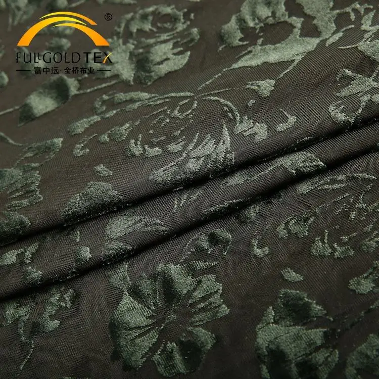 Hejin Wholesale Custom Black Olive Green Islamic Abaya Women Plain Dyed Knitted Floral Burnout Velvet Fabric for Clothing
