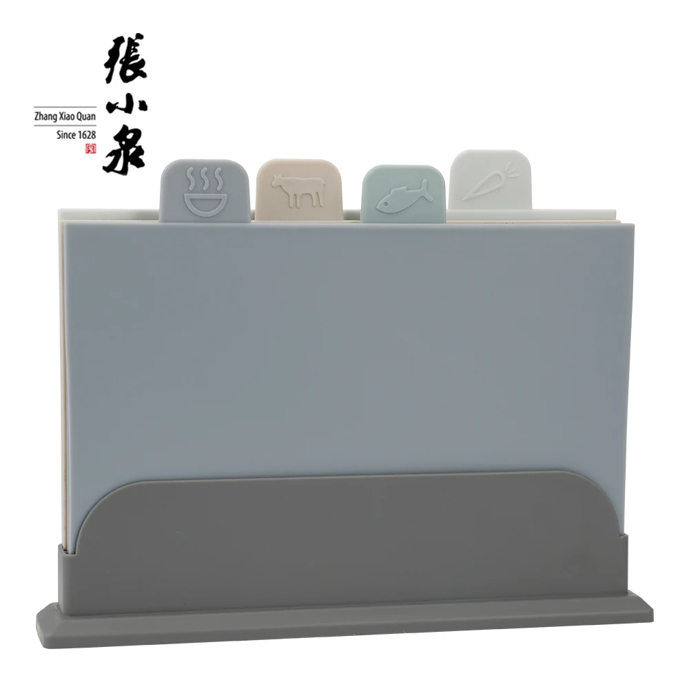 Top Set of 4 Cutting Boards with Storage Stand Thicker Chopping Board Set with Food Icon for Kitchen Different Food Types