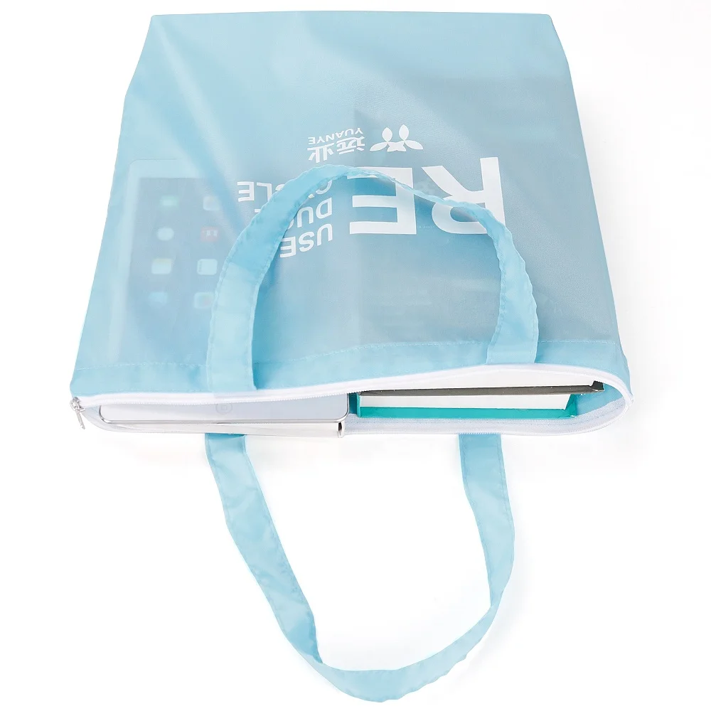 OEM/ODM custom eco grocery tote recycled rpet polyester shopping bag printed with zipper