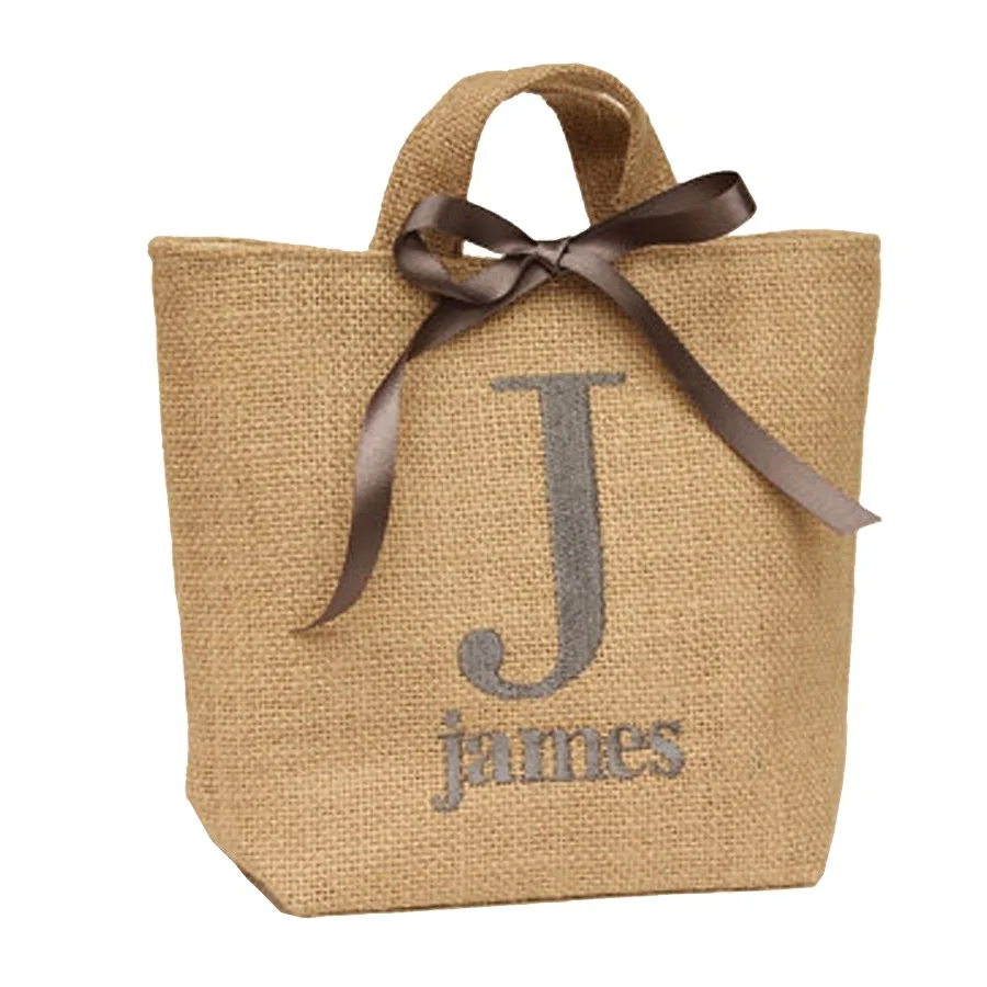 Рекламный индивидуальный принт натуральный стильный джутовый мешок с ленточной ручкой для