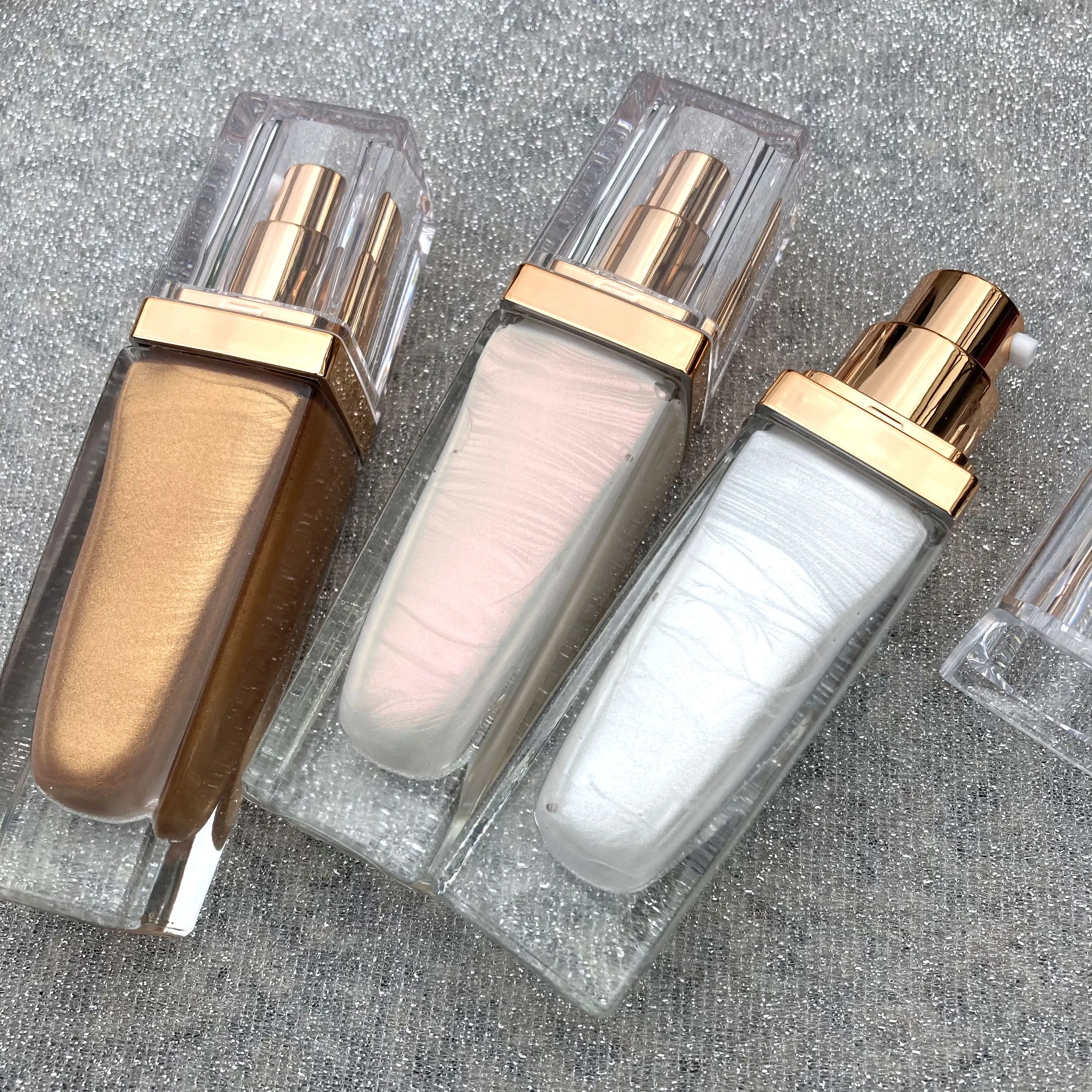 Body Shimmer Powder Empty Bottle Wholesale Highlighter Loose Powder Bronzer Glass Bottle No logo Makeup Highlighter Spray