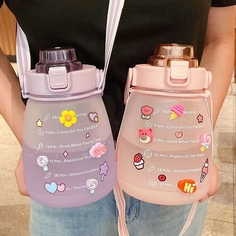 Fashionable Pot-bellied Water Cup Gradient Frosted Portable Anti-fall High-color Plastic Straw Wholesale Products